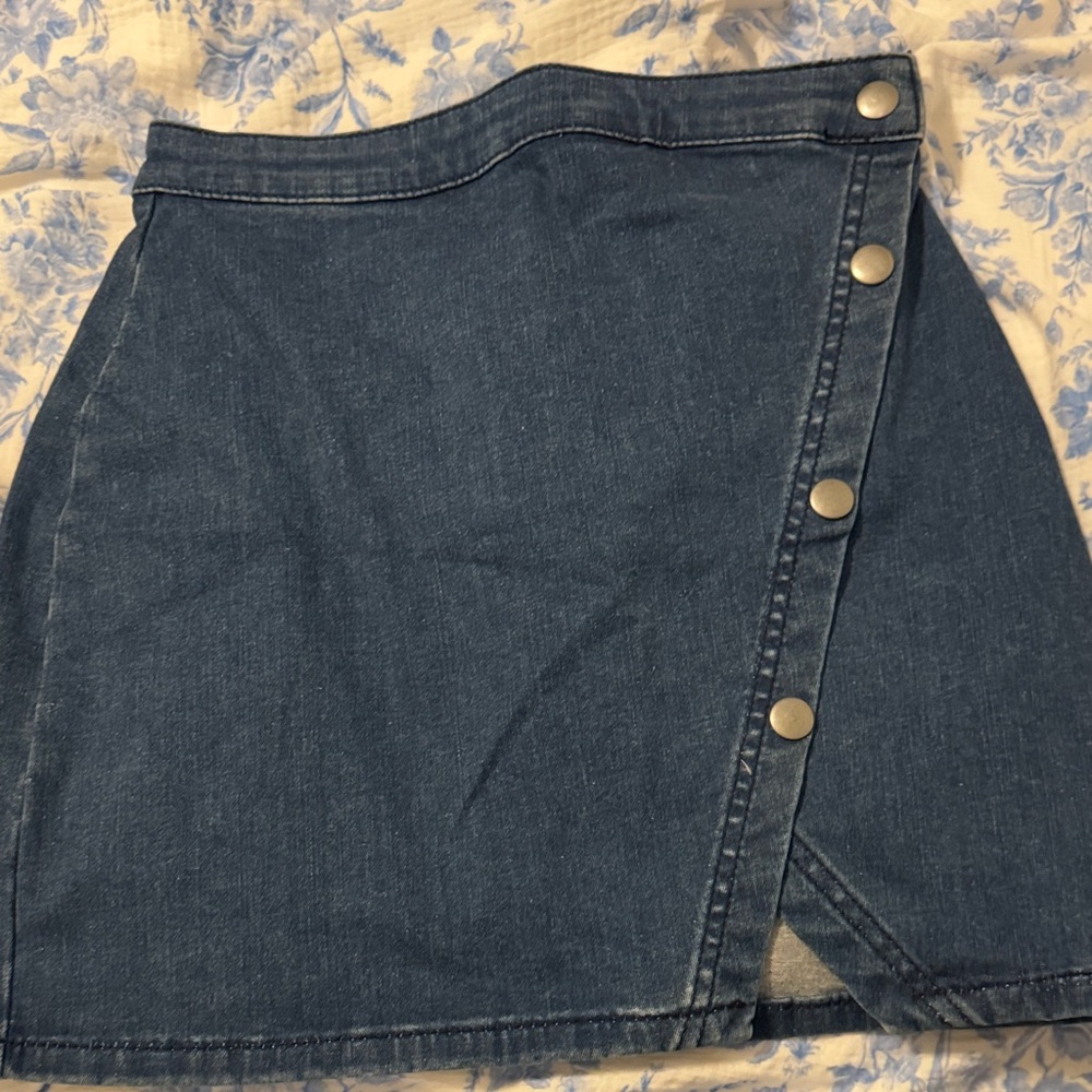 We The Free Dark Blue Denim Snap-Front Mini Skirt